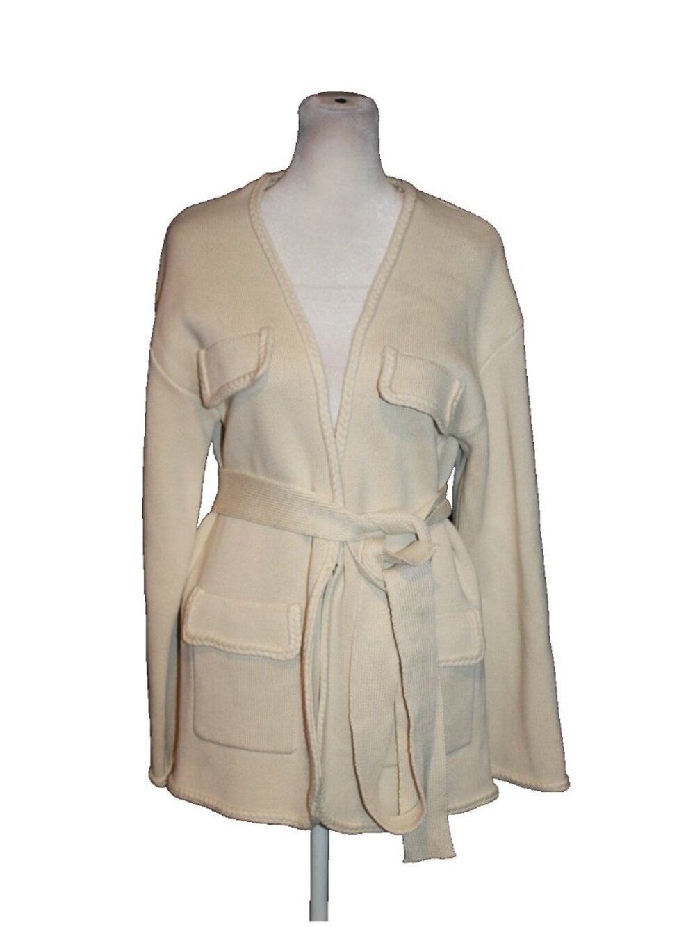Endless Rose By Anthropologie Cream Cardigan Heavy-weight SweaterSize Small S